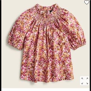 J. Crew Smocked neck puff-sleeve top in faded floral - size XS.